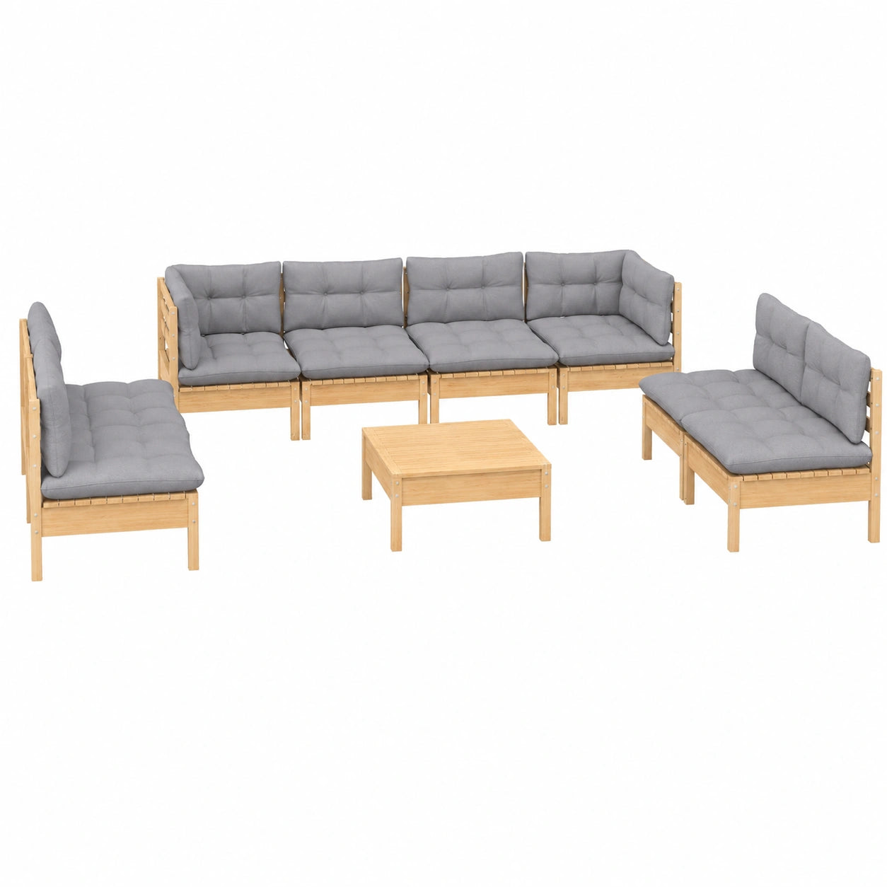 Conjunto de Muebles de Jardín 9 Piezas con Cojines, Madera de Pino Sólida para Exterior
