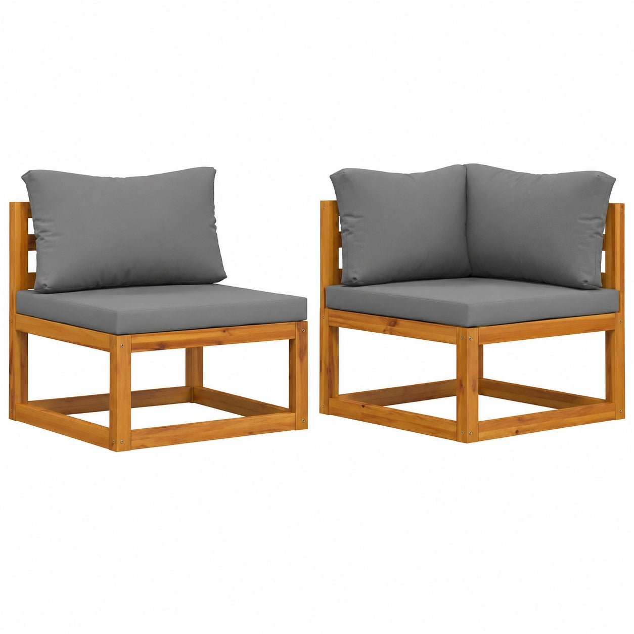 Conjunto de Sofá de Jardín 2 Piezas con Cojines Gris Oscuro Madera de Acacia