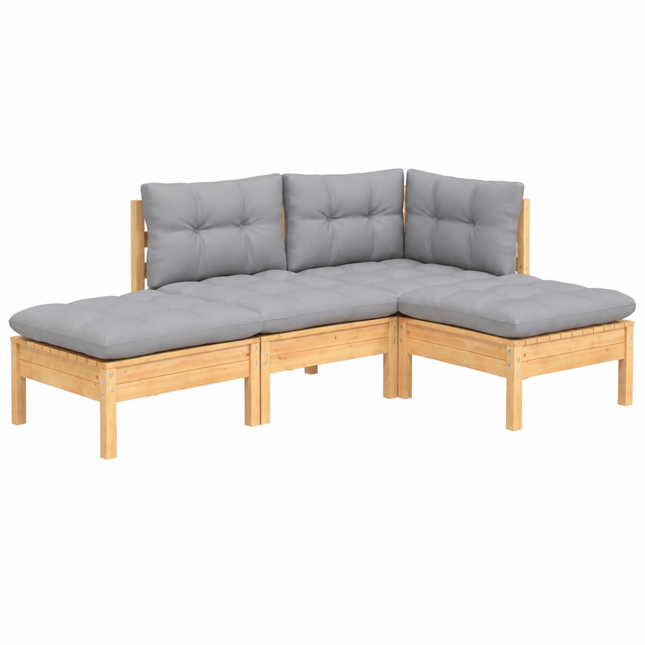 Conjunto de Muebles de Jardín 4 Piezas con Cojines de Madera de Pino