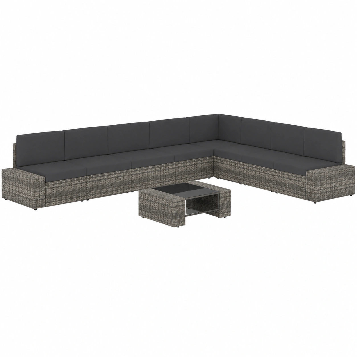 Conjunto de Muebles de Jardín 9 Piezas con Cojines Gris de Ratán Sintético