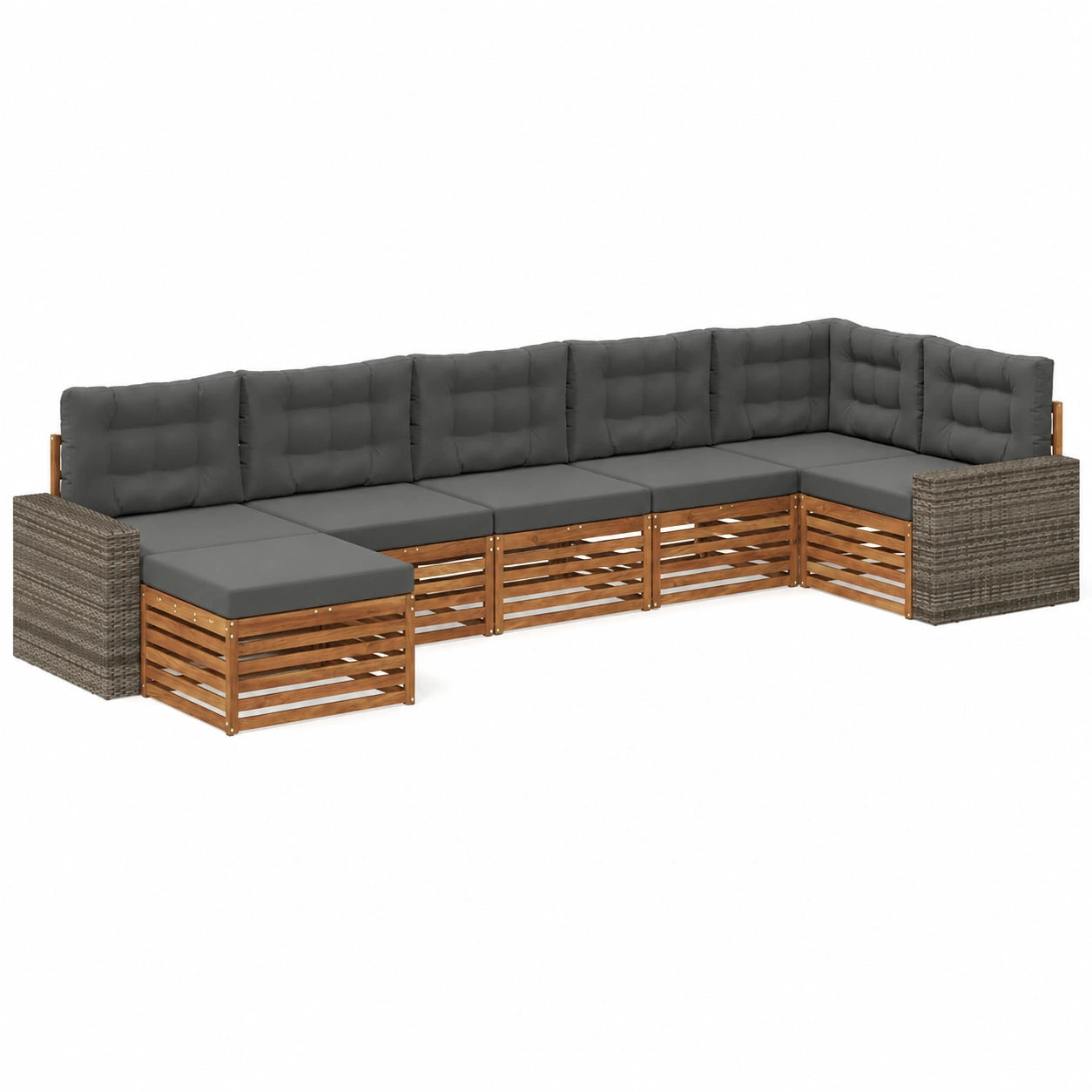 Conjunto de Sofás de Jardín 7 piezas Natural y Antracita, Muebles de Exterior Modernos y Resistentes al Clima