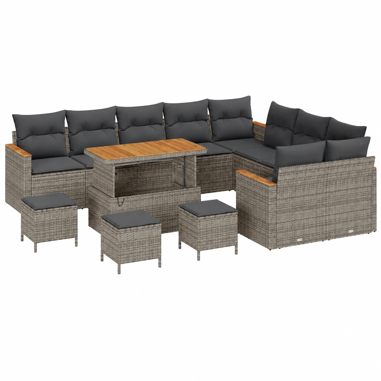 Conjunto de Sofás Modulares de Ratán Gris para Jardín - 14 Piezas