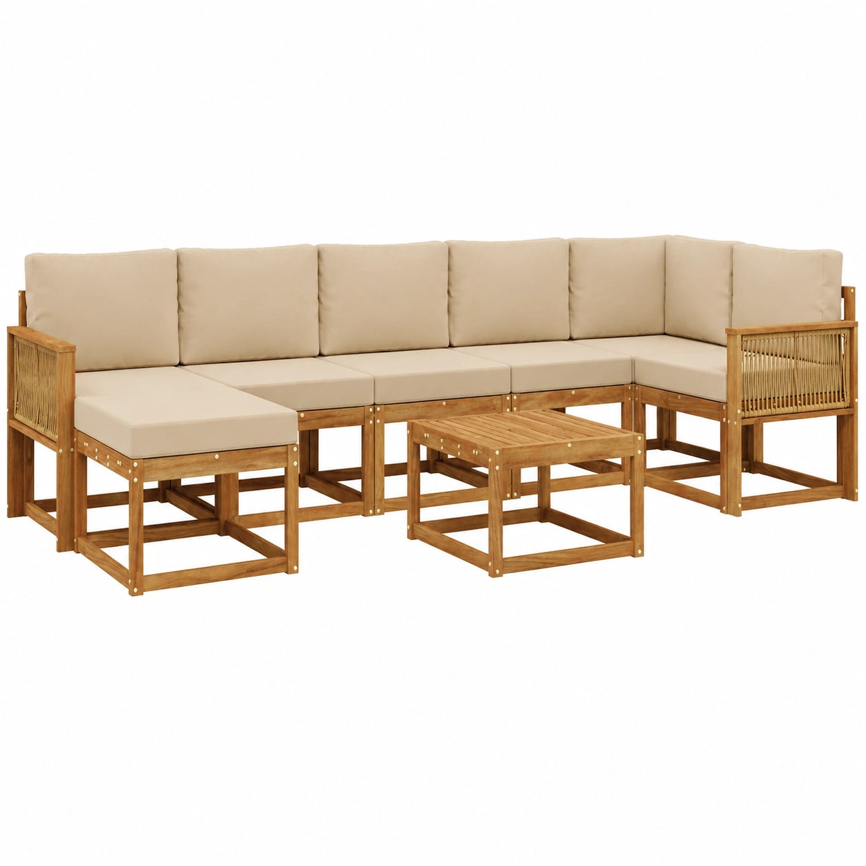 Conjunto de Sofás de Jardín 8 Piezas de Acacia y Poliéster Beige
