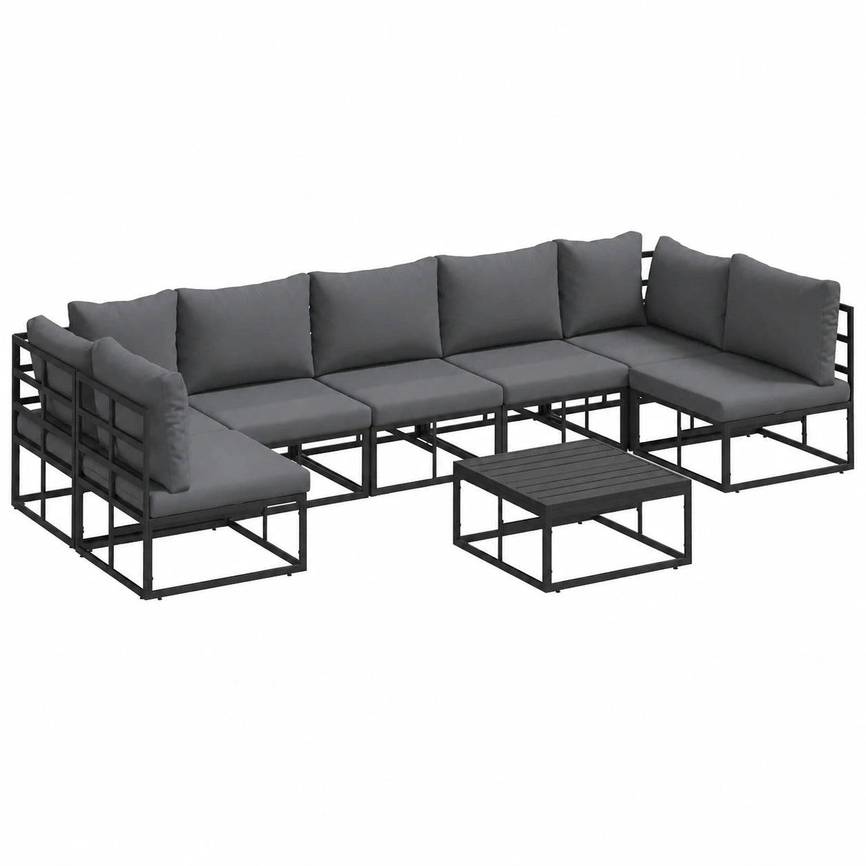 Conjunto de Sofás de Jardín 8 Piezas Negro de Aluminio con Cojines, Muebles Modernos para Exterior Resistentes al Clima, Sofá Ajustable para Terraza