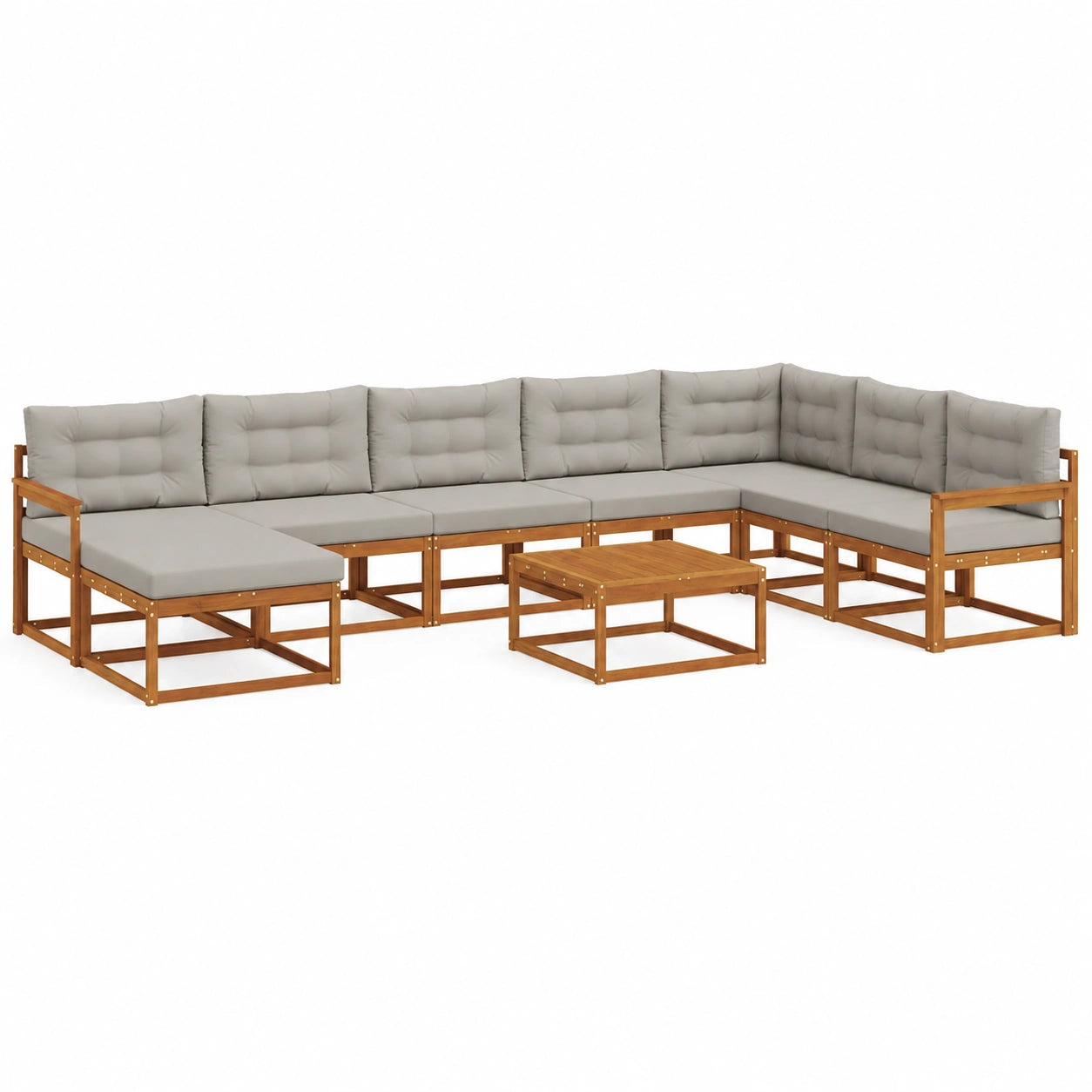 Conjunto de Sofás de Jardín 9 Piezas Gris y Natural, Muebles de Exterior Modernos y Duraderos