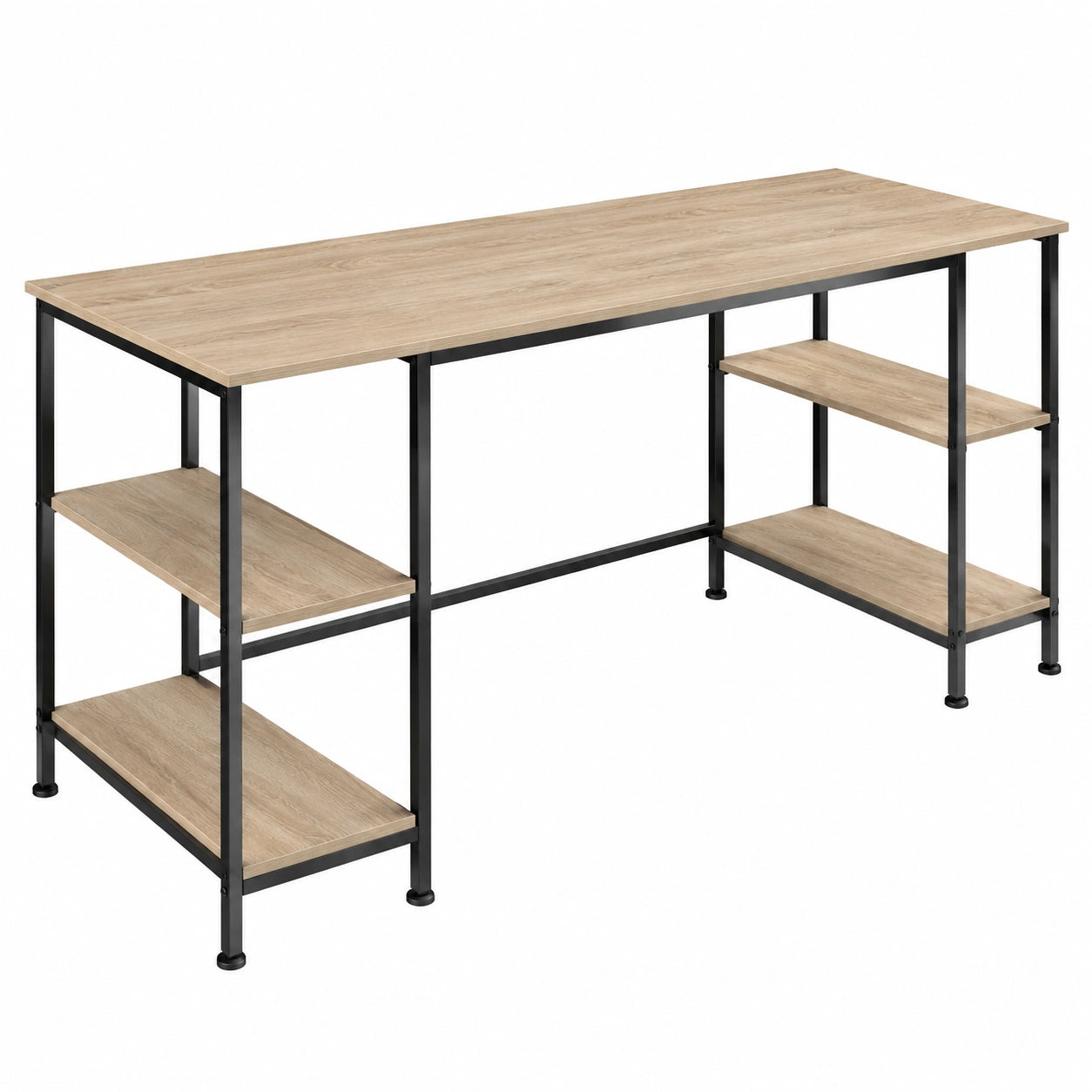 Mesa de Comedor Industrial con Estantes Laterales de Madera Roble