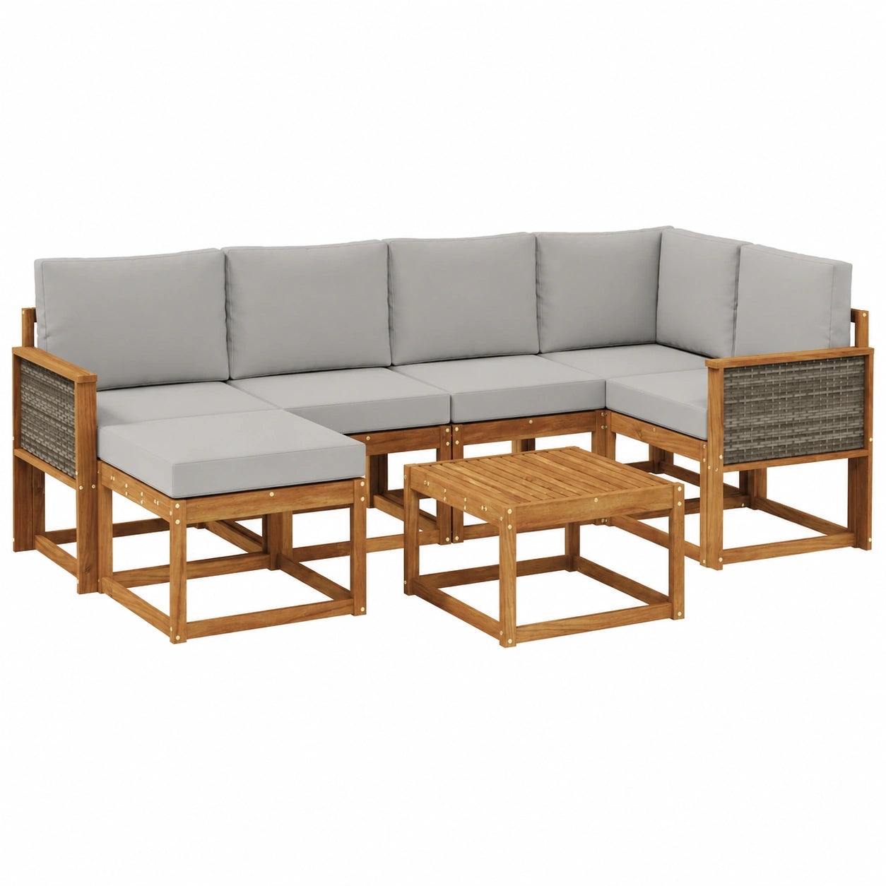 Conjunto de Sofás de Jardín 7 Piezas, Natural y Gris Claro, Sofá Seccional Resistente al Clima