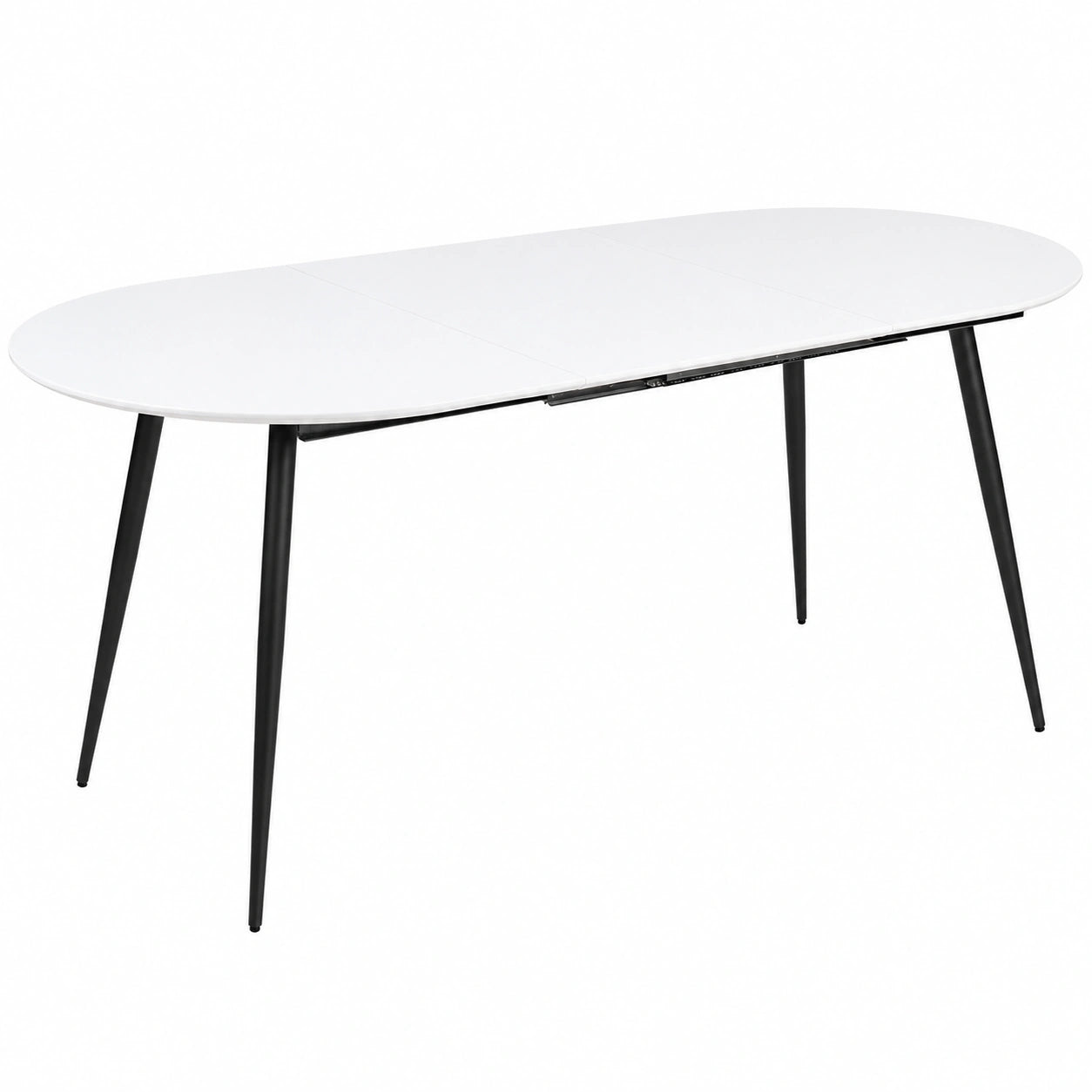 Mesa de Comedor Extensible Ovalada 120/160x80 cm con Patas de Acero en Blanco y Negro
