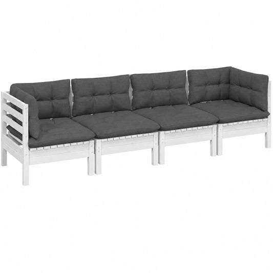 Conjunto de Muebles de Jardín 4 Piezas con Cojines, Sofá y Sillas de Madera de Pino