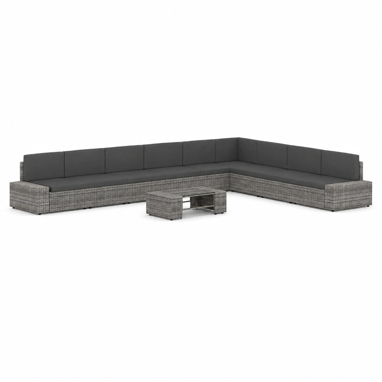 Conjunto de Jardín 11 Piezas con Cojines de Ratán Sintético Gris