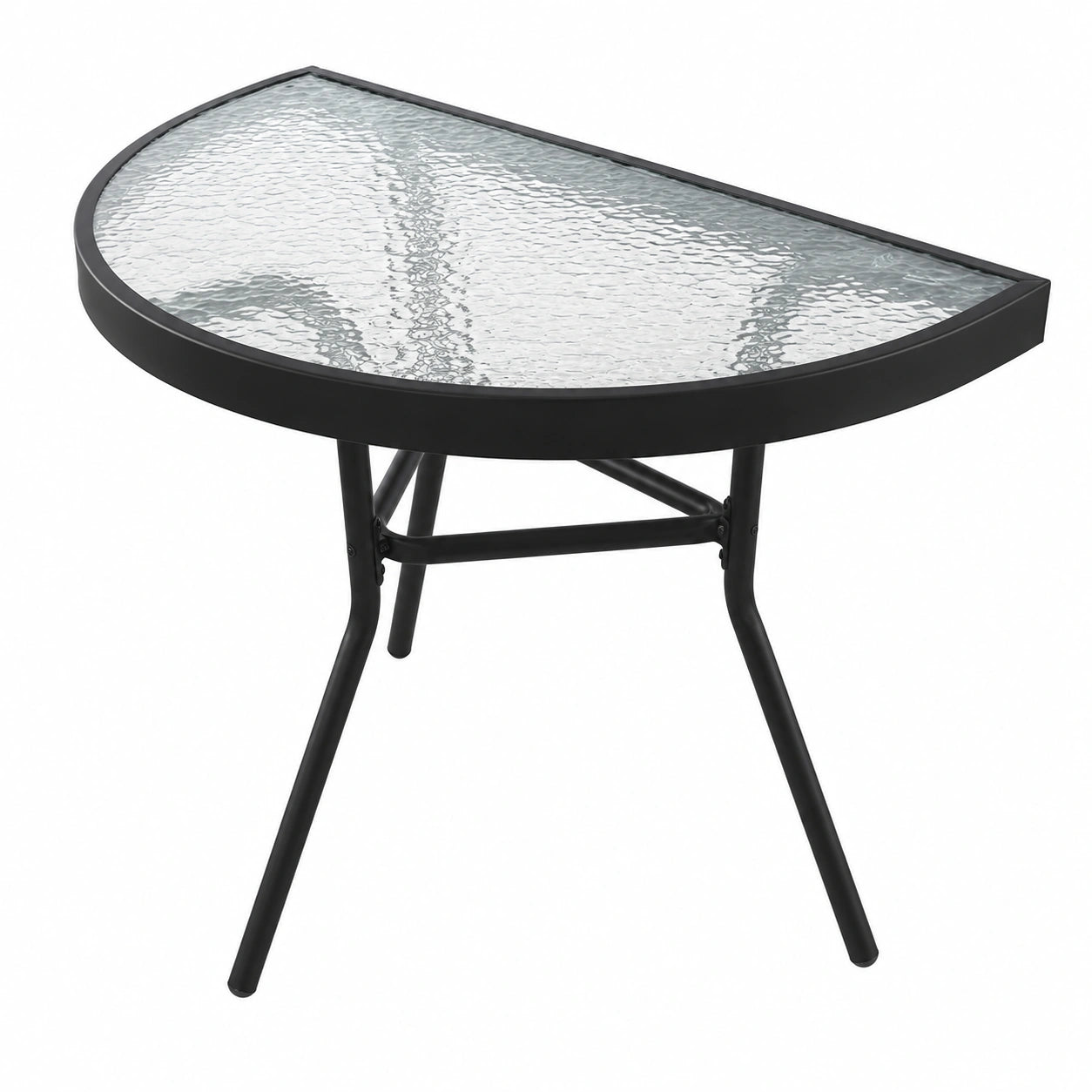 Mesa semicircular de jardín de vidrio templado 70x40 cm con patas metálicas negras