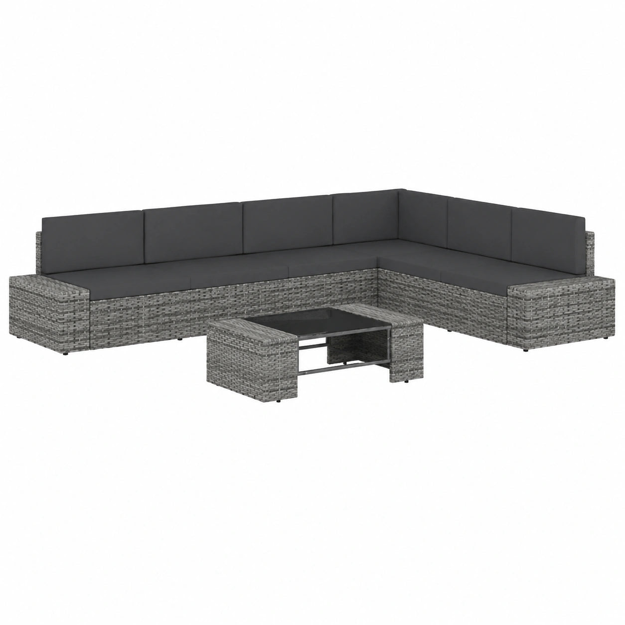 Conjunto de Muebles de Jardín 7 Piezas con Cojines de Ratán Sintético Gris