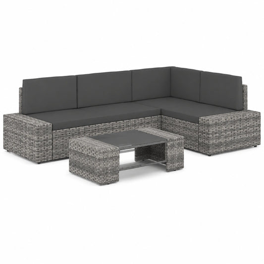 Conjunto de Muebles de Jardín 5 Piezas con Cojines en Ratán Sintético Gris