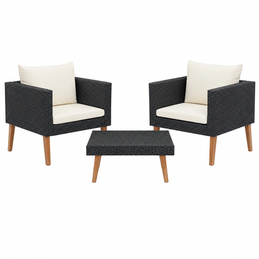 Conjunto de Muebles de Jardín 3 Piezas con Cojines, Ratán Sintético Negro Durable