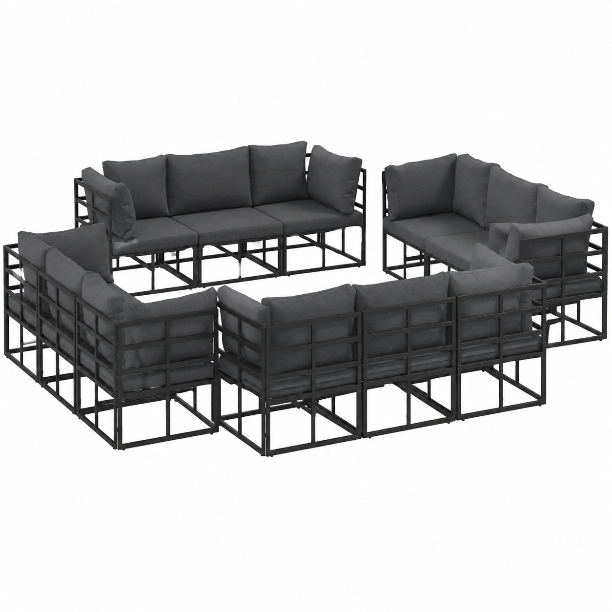 Conjunto de Sofás de Jardín Modular 12 Piezas Negro Antracita Resistente al Clima