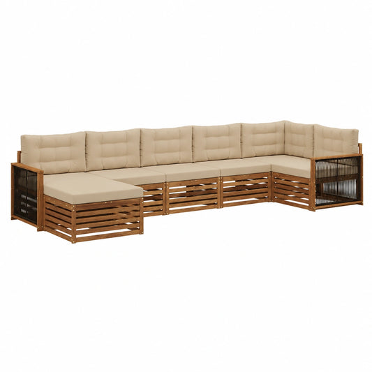 Conjunto de Muebles de Jardín 7 piezas Natural y Beige con Cojín, Sofá Exterior Modular, Diseño Moderno y Resistente al Clima