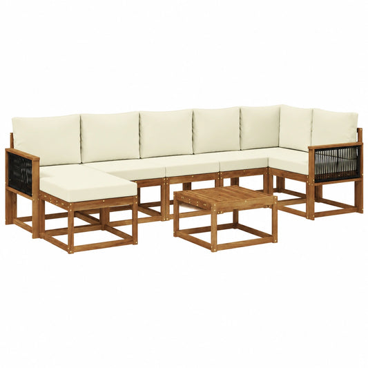 Conjunto de Sofás de Jardín 8 Piezas de Madera y Tela Crema