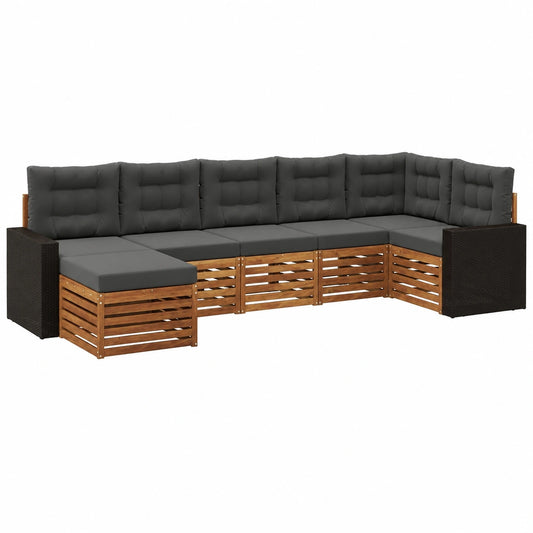 Conjunto de Muebles de Jardín 7 Piezas, Sofás Modulares Antracita y Natural, Diseño Moderno y Resistente al Clima