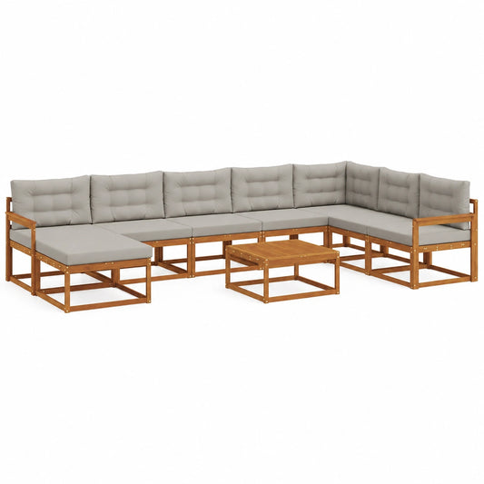 Conjunto de Sofás de Jardín 9 Piezas Gris y Natural, Muebles de Exterior Modernos y Duraderos