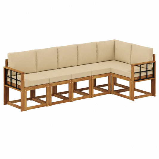 Conjunto de Sofás de Jardín 6 Piezas con Cojines - Natural y Beige