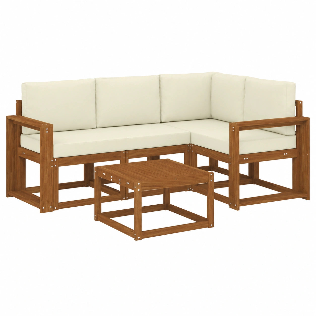Conjunto de Sofás para Jardín de Ratán Sintético con Cojines, 5 Piezas, Natural y Crema