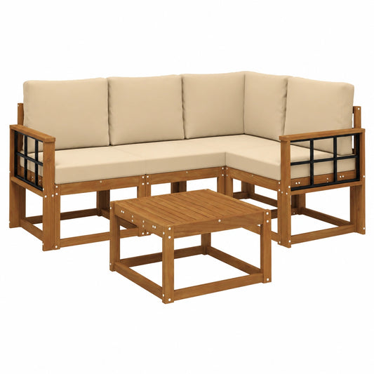 Conjunto de Sofás de Jardín 5 Piezas con Cojines Beige y Natural, Muebles de Exterior Modernos y Confortables