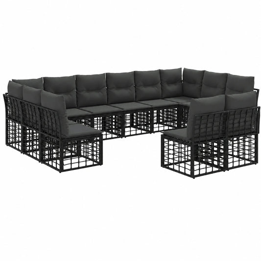 Conjunto de Sofás de Jardín 6 Piezas, Negro y Gris Oscuro, Asientos Comodidad al Aire Libre